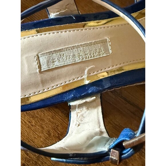 Blue Patent Leather Platform Sandals With Adjustable Strap & White Sole Size 7.5 - Picture 9 of 10